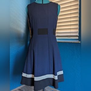 Navy color blocked fit and flair dress, size 8